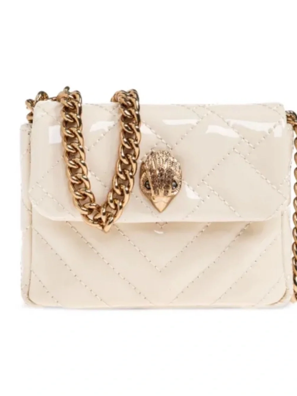Kurt Geiger Cream Quilted Patent Crossbody with Gold Chain